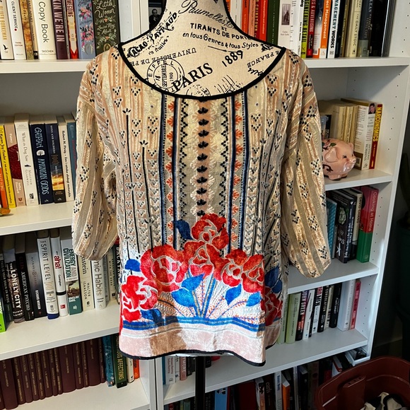 Anthropologie Moulinette Soeurs Velvet Art Deco silk blend top - Picture 2 of 5